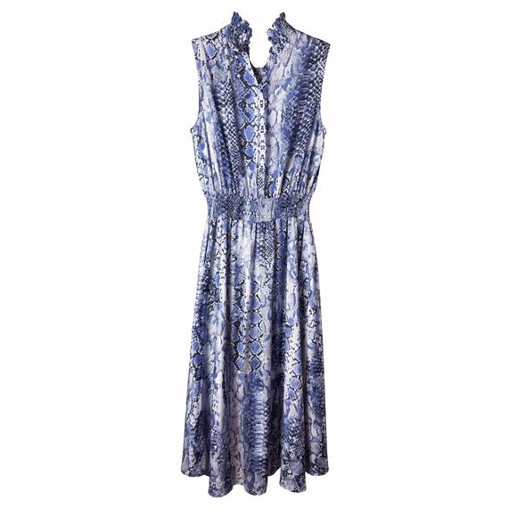 Nanette Lepore Dresses & Skirts - Nanette Nanette Lepore Blue Snakeskin High-Low‎ Smocked Waist Midi Dress Size 2